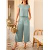 imageEVALESS Womens Summer 2 Piece Outfits Fashion 2025 Cap Sleeve Top and Wide Leg Pants Matching Set Vacation OutfitsGrey