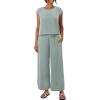 imageEVALESS Womens Summer 2 Piece Outfits Fashion 2025 Cap Sleeve Top and Wide Leg Pants Matching Set Vacation OutfitsGrey