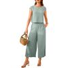 imageEVALESS Womens Summer 2 Piece Outfits Fashion 2025 Cap Sleeve Top and Wide Leg Pants Matching Set Vacation OutfitsGrey