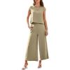 imageEVALESS Womens Summer 2 Piece Outfits Fashion 2025 Cap Sleeve Top and Wide Leg Pants Matching Set Vacation OutfitsKhaki