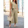 imageEVALESS Womens Summer 2 Piece Outfits Fashion 2025 Cap Sleeve Top and Wide Leg Pants Matching Set Vacation OutfitsKhaki