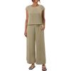 imageEVALESS Womens Summer 2 Piece Outfits Fashion 2025 Cap Sleeve Top and Wide Leg Pants Matching Set Vacation OutfitsKhaki