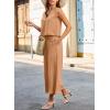 imageEVALESS Womens Summer 2 Piece Outfits Fashion 2025 Cap Sleeve Top and Wide Leg Pants Matching Set Vacation OutfitsLight French Beige