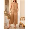 imageEVALESS Womens Summer 2 Piece Outfits Fashion 2025 Cap Sleeve Top and Wide Leg Pants Matching Set Vacation OutfitsLight French Beige