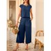 imageEVALESS Womens Summer 2 Piece Outfits Fashion 2025 Cap Sleeve Top and Wide Leg Pants Matching Set Vacation OutfitsNavy Blue