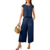 imageEVALESS Womens Summer 2 Piece Outfits Fashion 2025 Cap Sleeve Top and Wide Leg Pants Matching Set Vacation OutfitsNavy Blue