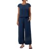 imageEVALESS Womens Summer 2 Piece Outfits Fashion 2025 Cap Sleeve Top and Wide Leg Pants Matching Set Vacation OutfitsNavy Blue