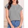 imageEVALESS Womens Summer Tops Crewneck Cap Sleeve Dressy Casual Business Textured Solid Loose Basic T Shirts Tee BlousesGrey