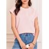 imageEVALESS Womens Summer Tops Crewneck Cap Sleeve Dressy Casual Business Textured Solid Loose Basic T Shirts Tee BlousesLight Pink