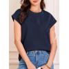 imageEVALESS Womens Summer Tops Crewneck Cap Sleeve Dressy Casual Business Textured Solid Loose Basic T Shirts Tee BlousesNavy Blue