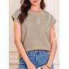 imageEVALESS Womens Summer Tops Crewneck Cap Sleeve Dressy Casual Business Textured Solid Loose Basic T Shirts Tee BlousesTaupe