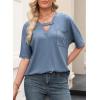 imageEVALESS Womens Summer Tops V Neck Short Sleeve Solid Loose Dressy Casual Basic T Shirts Tee BlousesBeau Blue