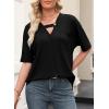 imageEVALESS Womens Summer Tops V Neck Short Sleeve Solid Loose Dressy Casual Basic T Shirts Tee BlousesBlack
