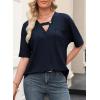 imageEVALESS Womens Summer Tops V Neck Short Sleeve Solid Loose Dressy Casual Basic T Shirts Tee BlousesNavy Blue