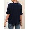 imageEVALESS Womens Summer Tops V Neck Short Sleeve Solid Loose Dressy Casual Basic T Shirts Tee BlousesNavy Blue