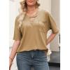 imageEVALESS Womens Summer Tops V Neck Short Sleeve Solid Loose Dressy Casual Basic T Shirts Tee BlousesParchment