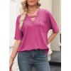 imageEVALESS Womens Summer Tops V Neck Short Sleeve Solid Loose Dressy Casual Basic T Shirts Tee BlousesRose Red