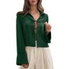 imageEVALESS Womens Blouses Cute Long Sleeve Bow Tie Front Shirts Going Out Tops Spring Summer Outfits Trendy 2025Green