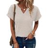 imageEVALESS Womens Dressy Casual Cap Short Sleeve Tops Trendy Summer V Neck Loose Striped Casual Basic T Shirts Tee BlousesBeige Stripe