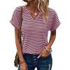 imageEVALESS Womens Dressy Casual Cap Short Sleeve Tops Trendy Summer V Neck Loose Striped Casual Basic T Shirts Tee BlousesRed Stripe
