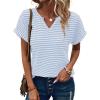 imageEVALESS Womens Dressy Casual Cap Short Sleeve Tops Trendy Summer V Neck Loose Striped Casual Basic T Shirts Tee BlousesSky Blue Stripe