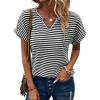 imageEVALESS Womens Dressy Casual Cap Short Sleeve Tops Trendy Summer V Neck Loose Striped Casual Basic T Shirts Tee BlousesWhite Stripe