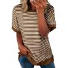 imageEVALESS Womens Oversized Tshirts Trendy Crewneck Short Sleeve Tops Color Block Striped T Shirts Loose Fit TeeBrown Stripe