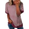 imageEVALESS Womens Oversized Tshirts Trendy Crewneck Short Sleeve Tops Color Block Striped T Shirts Loose Fit TeeRed Stripe