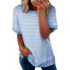 imageEVALESS Womens Oversized Tshirts Trendy Crewneck Short Sleeve Tops Color Block Striped T Shirts Loose Fit TeeSky Blue Stripe