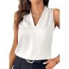 imageEVALESS Womens Pleated Tank Tops V Neck Casual Sleeveless Blouses Summer Basic Vest ShirtWhite