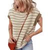 imageEVALESS Womens Short Sleeve Tops Casual Crewneck Oversized T Shirts Summer Trendy Striped Knit Tee BlousesKhaki Stripe