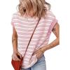 imageEVALESS Womens Short Sleeve Tops Casual Crewneck Oversized T Shirts Summer Trendy Striped Knit Tee BlousesPink Stripe