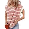 imageEVALESS Womens Short Sleeve Tops Casual Crewneck Oversized T Shirts Summer Trendy Striped Knit Tee BlousesRed Stripe