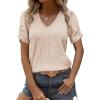 imageEVALESS Womens Short Sleeve Tops Summer Casual V Neck T Shirts Blouses Solid Textured Knit Tee TunicBeige