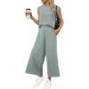 imageEVALESS Womens Summer 2 Piece Outfits Fashion 2025 Cap Sleeve Top and Wide Leg Pants Matching Set Vacation OutfitsGrey