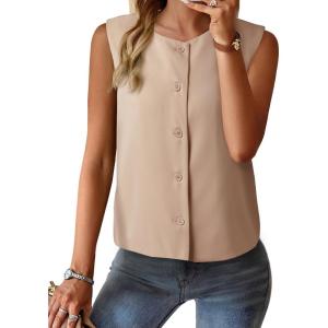 imageEVALESS Vest for Women 2025 Button Down Sleeveless Blazer Suit Vest Cropped Waistcoat Spring Summer Casual OutfitsBeige