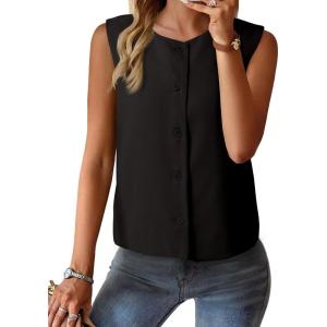 imageEVALESS Vest for Women 2025 Button Down Sleeveless Blazer Suit Vest Cropped Waistcoat Spring Summer Casual OutfitsBlack