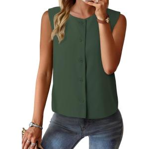imageEVALESS Vest for Women 2025 Button Down Sleeveless Blazer Suit Vest Cropped Waistcoat Spring Summer Casual OutfitsBlackish Green