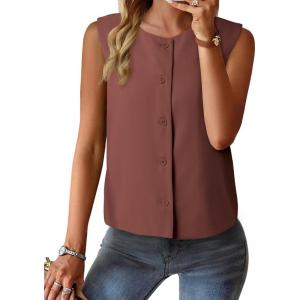 imageEVALESS Vest for Women 2025 Button Down Sleeveless Blazer Suit Vest Cropped Waistcoat Spring Summer Casual OutfitsCoffee