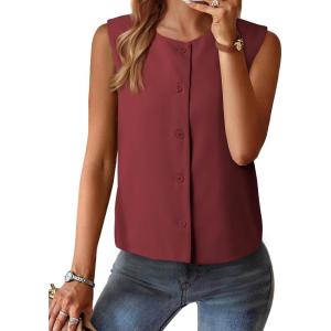 imageEVALESS Vest for Women 2025 Button Down Sleeveless Blazer Suit Vest Cropped Waistcoat Spring Summer Casual OutfitsFiery Red