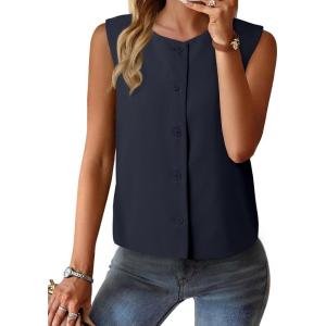 imageEVALESS Vest for Women 2025 Button Down Sleeveless Blazer Suit Vest Cropped Waistcoat Spring Summer Casual OutfitsNavy Blue