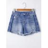 imageEVALESS Womens Denim Shorts High Waisted Stretchy Ripped Distressed Frayed Raw Hem Jeans ShortsLight Blue