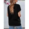 imageEVALESS Womens Fashion Oversized Summer Tops Casual Short Sleeve V Neck Lace Patchwork Shirts 2025 Basic TShirts Tee BlousesB Black