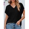 imageEVALESS Womens Fashion Oversized Summer Tops Casual Short Sleeve V Neck Lace Patchwork Shirts 2025 Basic TShirts Tee BlousesB Black