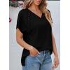 imageEVALESS Womens Fashion Oversized Summer Tops Casual Short Sleeve V Neck Lace Patchwork Shirts 2025 Basic TShirts Tee BlousesB Black