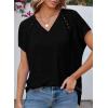 imageEVALESS Womens Fashion Oversized Summer Tops Casual Short Sleeve V Neck Lace Patchwork Shirts 2025 Basic TShirts Tee BlousesB Black
