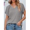 imageEVALESS Womens Fashion Oversized Summer Tops Casual Short Sleeve V Neck Lace Patchwork Shirts 2025 Basic TShirts Tee BlousesB Gray
