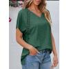 imageEVALESS Womens Fashion Oversized Summer Tops Casual Short Sleeve V Neck Lace Patchwork Shirts 2025 Basic TShirts Tee BlousesB Green