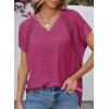 imageEVALESS Womens Fashion Oversized Summer Tops Casual Short Sleeve V Neck Lace Patchwork Shirts 2025 Basic TShirts Tee BlousesB Rose