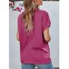 imageEVALESS Womens Fashion Oversized Summer Tops Casual Short Sleeve V Neck Lace Patchwork Shirts 2025 Basic TShirts Tee BlousesB Rose